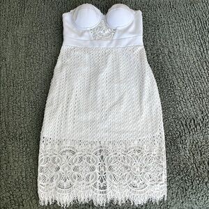 Elegant Light Blue Lace Strapless Dress